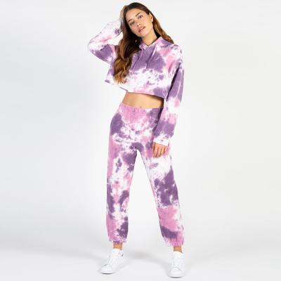 China Breathable Girls Tie Dye Hip Hop Sports Wear Tracksuit Factory Price Oversized Tapered Crop Hoodie Sweatsuit for sale