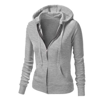 China Anti-Wrinkle Wholesale Wholesale Women's 100% Cotton Hoodie Long Zip Up Jacket Sweater Tops With Drawstring for sale