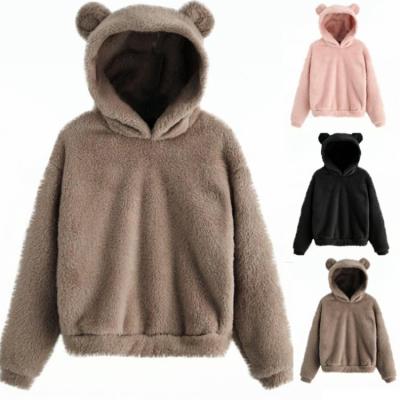 China Fashion High Quality Custom Warm Casual Pullover Anti-Wrinkle Hood Teddy Hoodies Soft Sherpa Women's Sweatshirts for sale