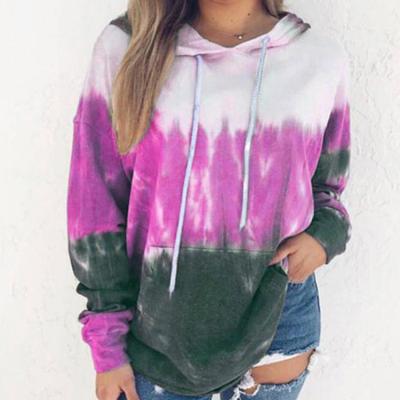 China Anti-Wrinkle Wholesale In-Stock Women's Hoodie Tops Tie Dye Gradient Printed Long Sleeve Drawstring Pullover Sweatshirts With Pocket for sale