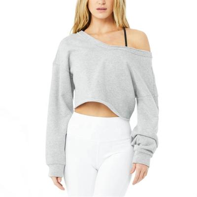 China Anti-Wrinkle Off The Shoulder Women Hoodies Crewneck Sweatshirts Loose Fit Women Crop Long Sleeve Plain Top Hoodies for sale