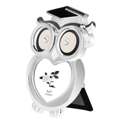 China Europe\North America Metal Picture Frame Owl Decorative Epoxy Photo Frame Wholesale 2x2 Inch Silver Home Decoration Alloy Bubble Bag White Box 0.1kg for sale