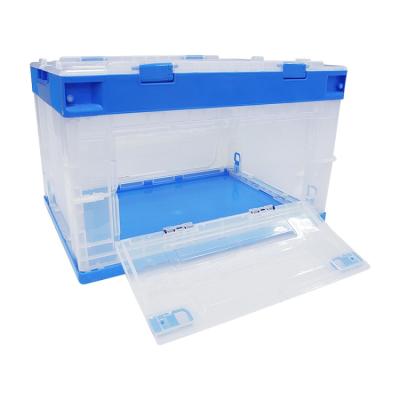 China Collapsible Collapsible Stackable Supermarket Turnover Food Plastic Folding Cash Box With Folding Lid TX5336335CBK for sale