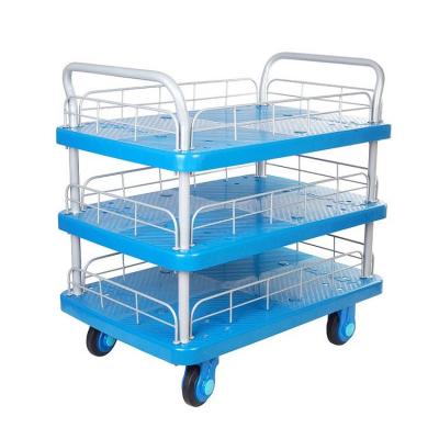 China Ease of Use Foldable Multifunctional Supply Heavy Duty Platform Platform For Sale Warehouse 3 Row Trolley Tool Truck Hand Pulling Trolley PLA300N-T3-HL3-D for sale