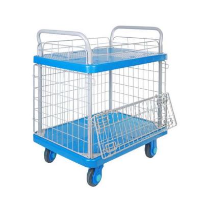 China Factory Price Ease of Use Longevity Foldable Truck Platform Lightweight Platform Luggage Cart Two Layers Heavy Duty Wire Mesh Trolley PLA300N-T2-AM1 for sale