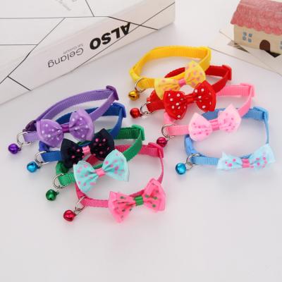 China Viable Manufacturer Wholesale Multi-color Adjustable Cute Nylon Cat Dog Collar With Bell Bowknot for sale