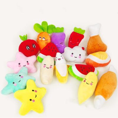 China Wholesale Dogs Squeak Star Moon Dog Chew Toy Fruit Vegetable Chicken Plush Dog Toy for sale