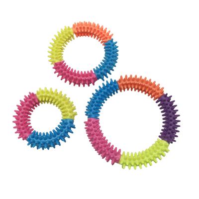 China New Design Dog Multi Color Dog Toothbrush Durable TPR Thorn Ring Dog Toy Pet Chew Toy for sale