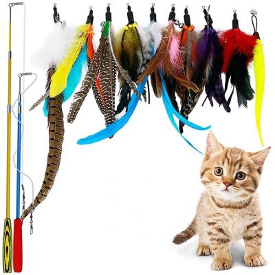 China 12 Pcs Viable Retractable Feather Temptress And Exercising For Cat And Kitten Cat Toy Interactive Cat Wand for sale