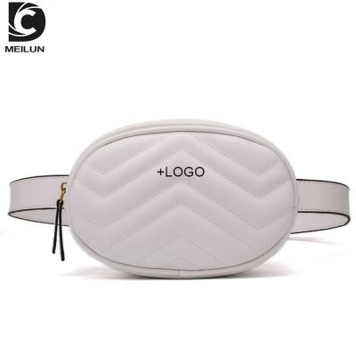 China Custom PU Water Proof Hip Belt Pouch Leather Purse Worthless Pouch Waist Bag White Stitched Female Pussy Pack Women PU Ladies Waist Bag for sale