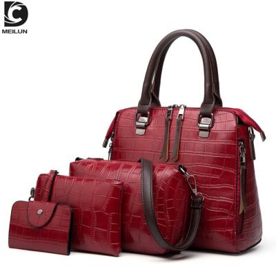 China Fashion Wholesale Luxurious Women Handbag 4 Pieces Handbag Sets Crocodile Tote Bags Low Price for sale