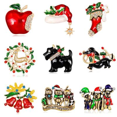 China Christmas.gifts Enamel Christmas Brooch Pins Jewelry For Women Kids Rhinestone Brooch Holiday Xmas Gift for sale