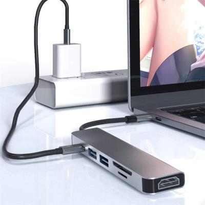 China Aluminum Shell 6 In 1 Multi Functional Aluminum Type C Docking Station USB Laptop 3.0 Hub for sale