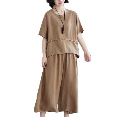 China Manufacturer Breathable Breathable Casual Summer Sets 2021 Women's Cotton and Canvas Comfortable Women's Sets for sale