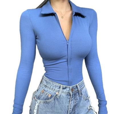 China New Design Fashion Breathable Sexy Turtle Neck Long Sleeves Crop Tops Finger T-shirt For Women for sale