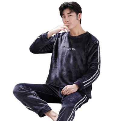 China Cheap Price Viable Chinese Flannel Manufacturer Solid Color Men Winter Sleepwear Set Simple Pajamas for sale