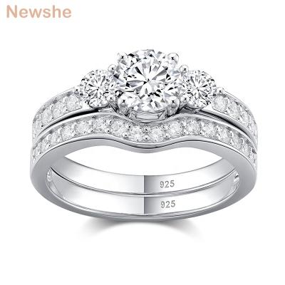 China Newshe Romantic 2 Pieces of Solid 925 Sterling Silver Wedding Ring Set for Women's Engagement Ring Bridal Jewelry Gift 3 Stones for sale