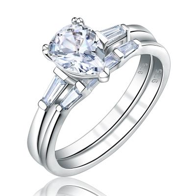 China Newshe Romantic Engagement Wedding Rings Set For Women 925 Sterling Silver 1.9Ct CZ Pear Teardrop Zirconia Jewelry for sale