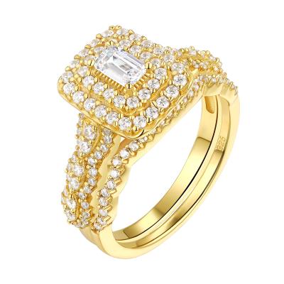 China Newshe Yellow Gold Color Romantic Wedding Rings For Engagement Women's 925 Sterling Silver Bridal Set Cubic Zircons Ring Jewelry for sale