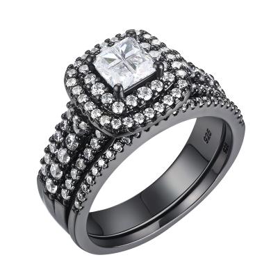 China Newshe's Romantic Black 925 Sterling Silver Wedding Ring Set For Women White Halo Zircon Engagement Rings Jewelry BR0763B for sale