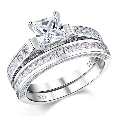 China Newshe Women's 2.96 Ct Princess Cut White CZ Jewelry Romantic Engagement Ring Set QR4619 925 Sterling Silver Wedding Rings For for sale