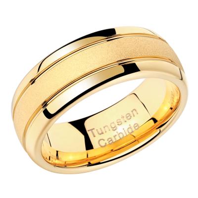 China NEWSHE Trendy Color Men's Charm Rings 8mm Gold Tungsten Carbide Frosted Bands Wedding Jewelry For Men Size 9-12 TRX059 for sale