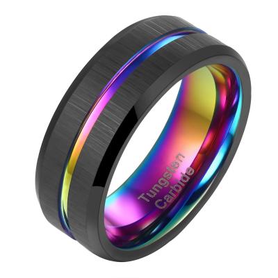 China FASHIONABLE Mens Newshe Tungsten Carbide Ring 8mm Wedding Band Black Rainbow Rainbow Intermediate Size 7-13 for sale