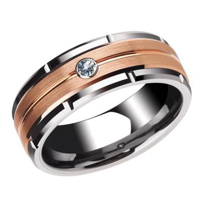 China Newshe FASHIONABLE Men's Charm Wedding Band 8mm Tungsten Carbide Promise Rings For Men Brown Color White Zircon Jewelry TRX051 Size 8-13 for sale