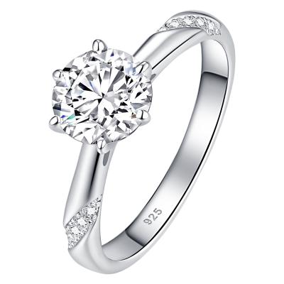 China Newshe CLASSIC Women's Solitaire Ring Bridal Brilliant Round Cut CZ Luxury Rhodium Plated Fashion Wedding Jewelry for sale