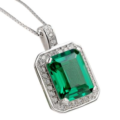 China Newshe TRENDY Gift Luxury Jewelry 3ct Emerald Cubic Zircons Solid 925 Sterling Silver Pendant Chain Necklace for Women for sale