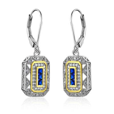 China Vintage Newshe Solid 925 Sterling Silver Dangle Drop Earrings For Women Sapphire White Cubic Zircon Vintage Jewelry JE1581 for sale