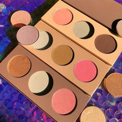 China Waterproof Cosmetics Custom No Logo Organic Shimmer Blush And Bronzer Palette Makeup Highlighter Private Label for sale