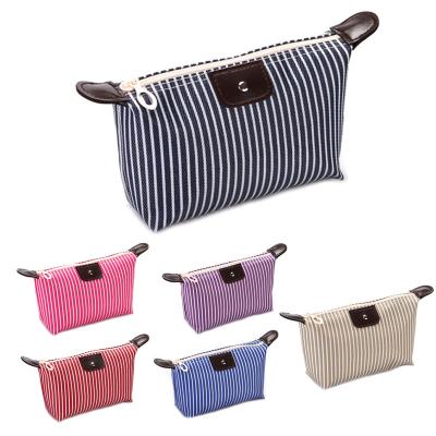 China Promotion C7 wholesale waterproof personalized custom logo makeup cases foldable zebra stripped nylon cheap cosmetic bag with zipper for sale