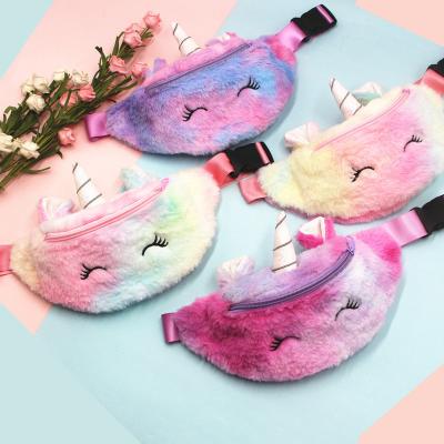 China Cute Little Unicorn Rainbow Water Proof Girls Cartoon Plush Waist Bag Purse Pouch Fuzzy Belt Bag Kids Cross - Body Bag for sale