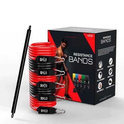 China New Quality Bobybuilding Hotselling Smart Sports Black And Red Portable Pilates Bar Kit With Resistance Bands for sale