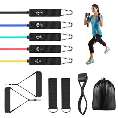 China Bobybuilding Dropshipping 11Pcs Home Workout 100LBS Band Tube Resistance Tube Fitness Exercise Band Set For Gym for sale