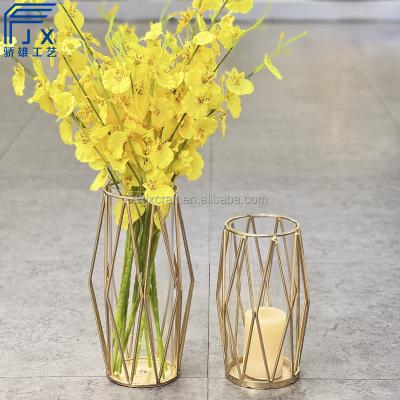 China Coastal JX024 Ornaments Living Room Table Decoration Metal Flower Vases Desktop Glass Tube for sale