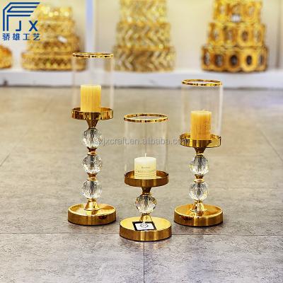 China Morden JX Set of Crystal Golden Candle Factory Wholesale 3 Candlesticks Custom for Daily Use and Wedding Party for sale