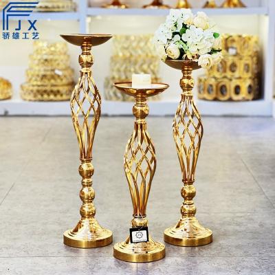 China Moden JX001 Gold Metal Flower Stand with Unique Iron Base for Wedding Party Decorations for sale