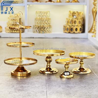 China Wedding party event decoration JX wedding dessert table gold cake stand creative wedding tablecake dish dessert display stand for sale