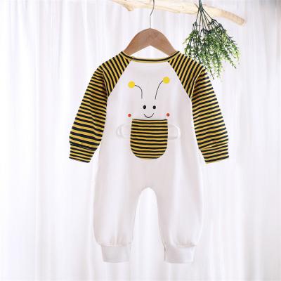 China 95% Cotton Newborn Baby Wear Clothes Cute Bee Rompers Baby Boy Girls Long Sleeve Romper White Custom Print for sale