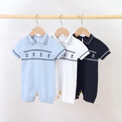 China 100% Cotton Private Label Summer Blended Baby Clothes 2021 Gentleman Short Sleeve Romper for sale