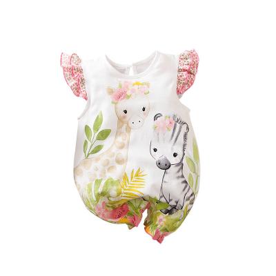 China 2022 Custom Baby Girl Summer One Piece Floral Logo Ruffle Jumpsuit Romper Overalls 100% Cotton for sale