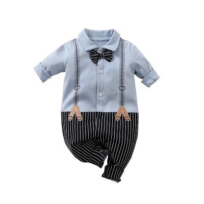 China Wholesale Baby Boy Formal Romper 2022 95% Cotton Long Sleeve Romper Gentleman Shirt With Bow Tie for sale