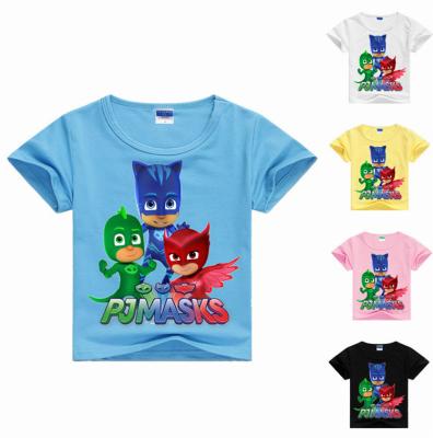 China New Arrival Baby Boy Girls Anti-Shrink Printing Pjmasks Pattern Shirt Short Sleeve Cotton Top for sale