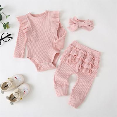 China Antibacterial Baby Clothes Simple Sets Whites Autumn Solid Color Set Fall Romper Clothes for sale