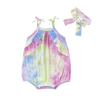 China Cute 95% Polyester 5% Spandex Baby Summer Clothes Tie Dye Onesie Romper With Headband for sale