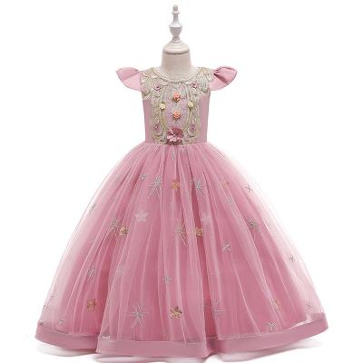 China Anti-wrinkle flower kids girls' fancy party Maxi Gown Dresses Pink for special occasions for sale