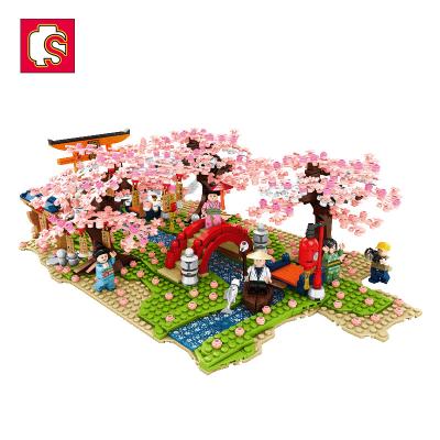 China Toy Sembo Block 601147 Japanese Landscape Sakura River Kids Educational Diy Bricks Street View Building Block 1400+PCS Building Block Sets Toys Gift for sale