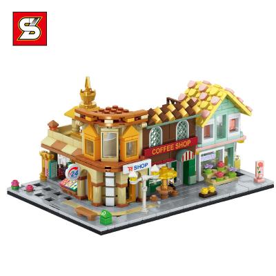 China Building Toy SY 5303-5306 Street View 8Pcs/Box Series Cafe Educational Assembling Kit With Lights Toys Kids Plastic Building Block Set for sale